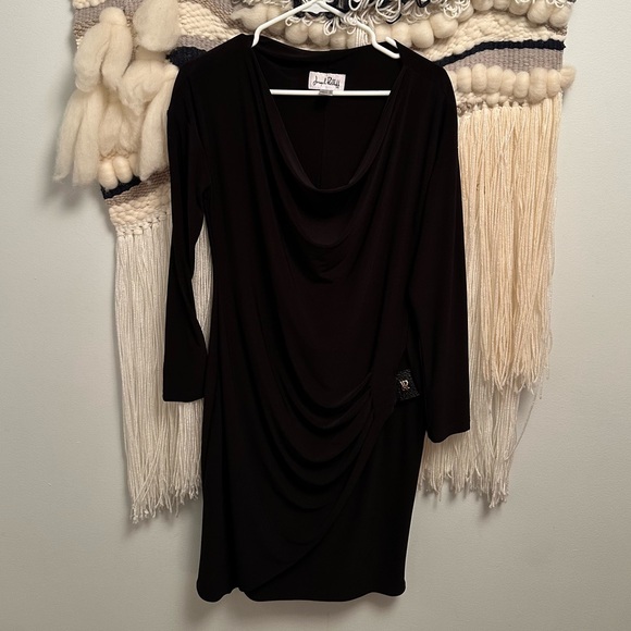 Joseph Ribkoff Dresses & Skirts - Joseph Ribkoff Faux Wrap Black Dress Womens Size 14 Long Sleeve Cowl Neckline